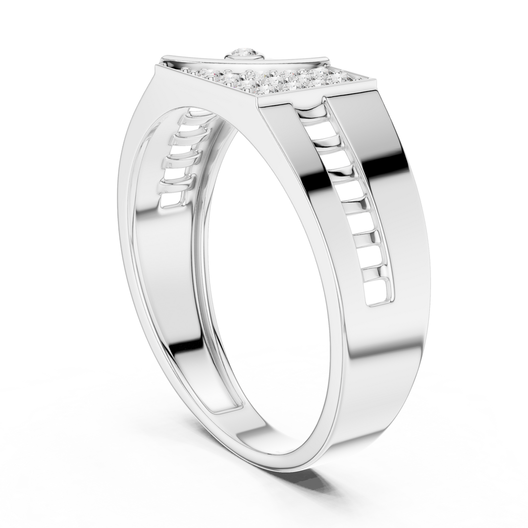 Men's Wide Signet Pavé Moissanite Ring with Bezel Accent in white 925 sterling silver, view 1