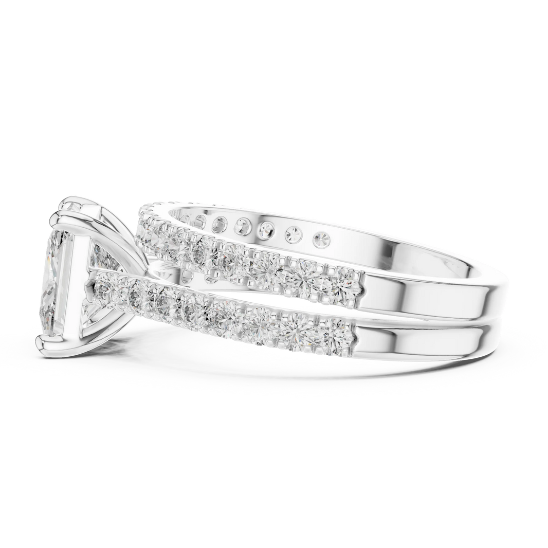 Princess Cut Moissanite Double Pavé Band Ring in white 925 sterling silver, view 3
