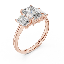 Emerald Cut Three Stone Moissanite Ring in rose 925 sterling silver, view 2