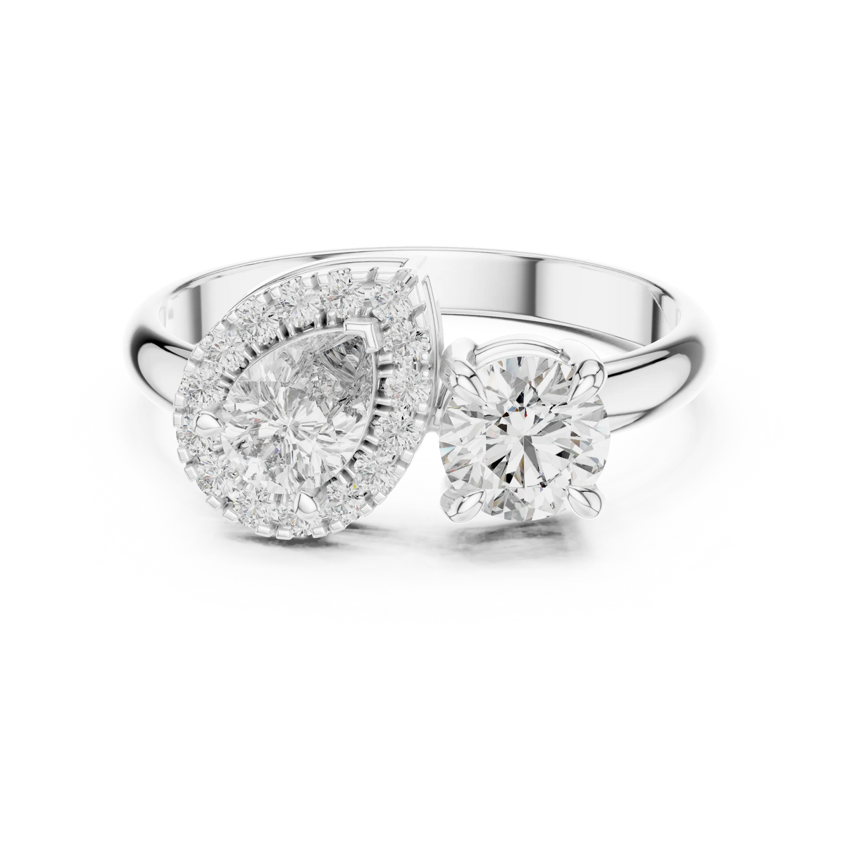 Pear Halo and Round Toi et Moi Moissanite Ring in white 925 sterling silver, view 4