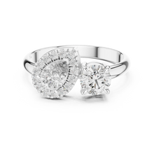 Pear Halo and Round Toi et Moi Moissanite Ring in white 925 sterling silver, view 4