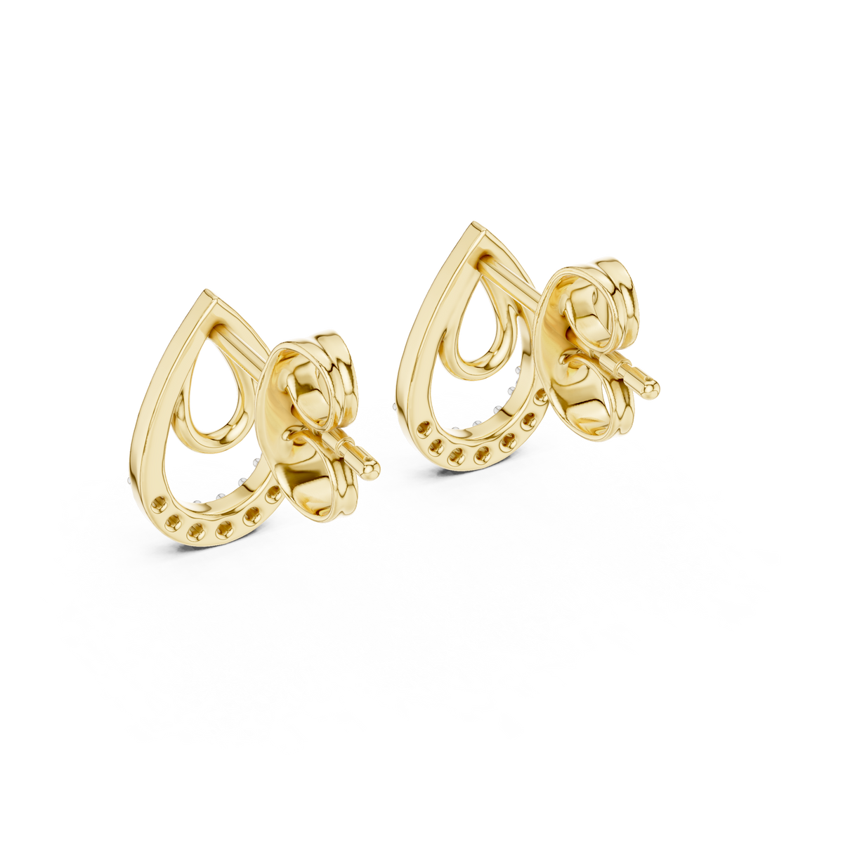 Moissanite Double Teardrop Stud Earrings in yellow 925 sterling silver, view 3