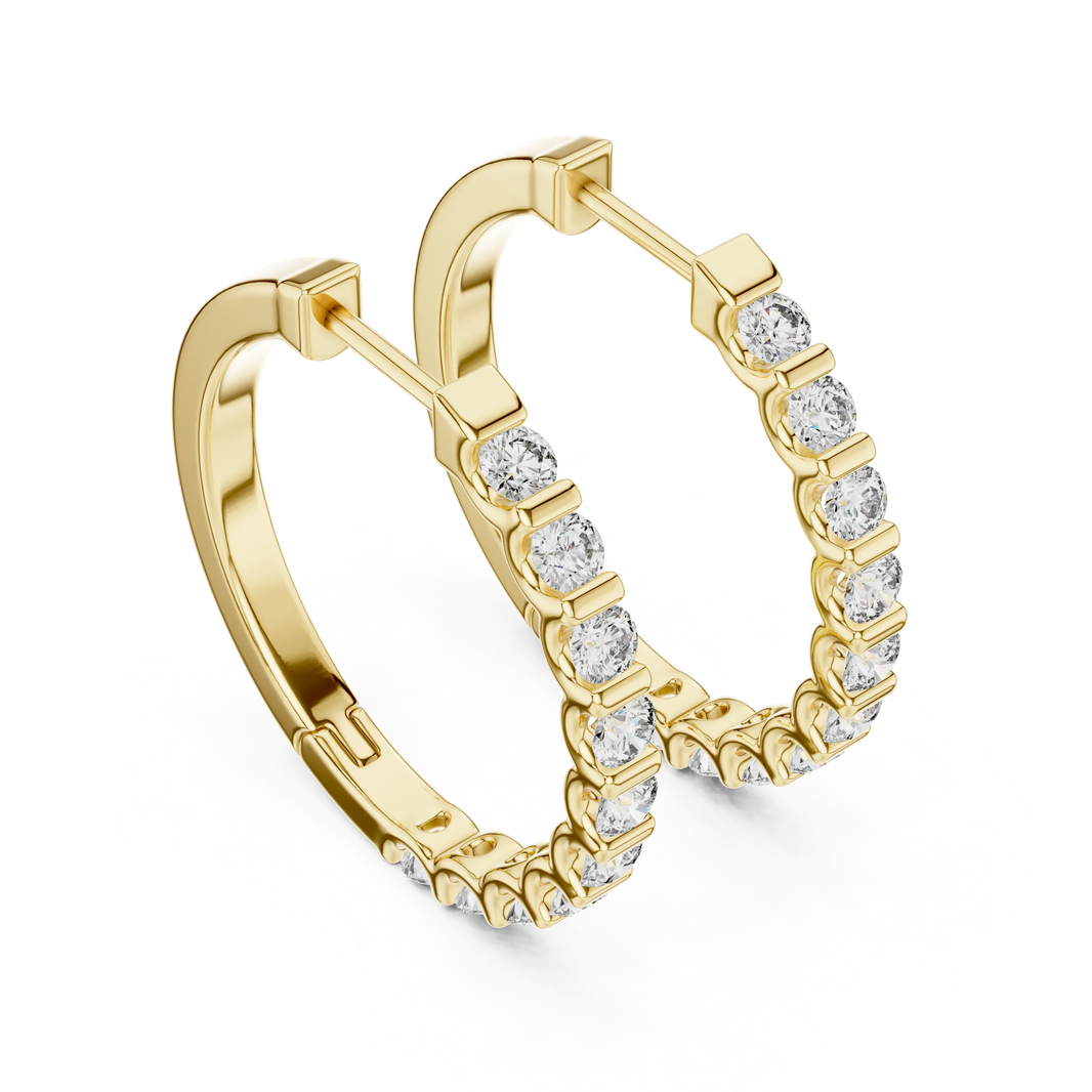 Moissanite bar set hoop earrings in yellow 925 sterling silver, view 2