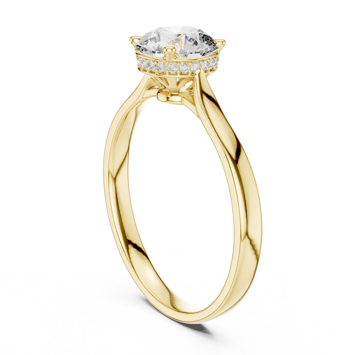 Round Hidden Halo Moissanite Solitaire Ring in yellow 925 sterling silver, view 1