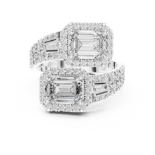 Emerald Cut Halo Toi et Moi Moissanite Bypass Ring in white 925 sterling silver, view 4