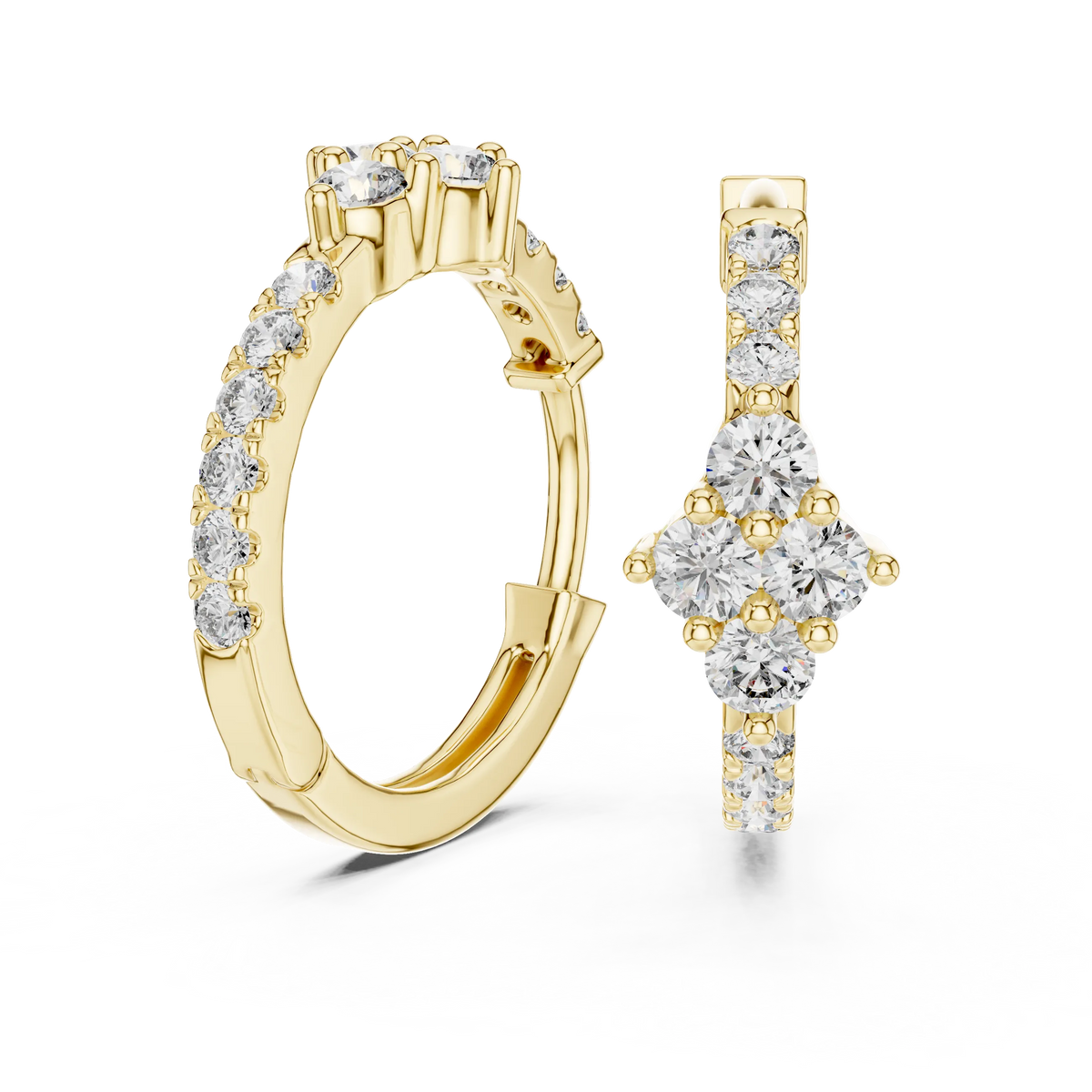 Moissanite cluster huggie hoop earrings in yellow 925 sterling silver, view 1