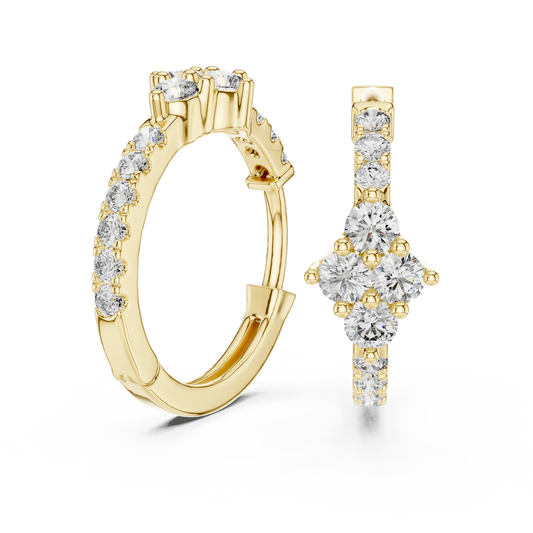 Moissanite cluster huggie hoop earrings in yellow 925 sterling silver, view 1