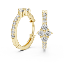 Moissanite cluster huggie hoop earrings in yellow 925 sterling silver, view 1