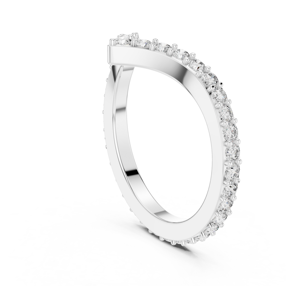 Pavé Chevron Moissanite Ring in white 925 sterling silver, view 1