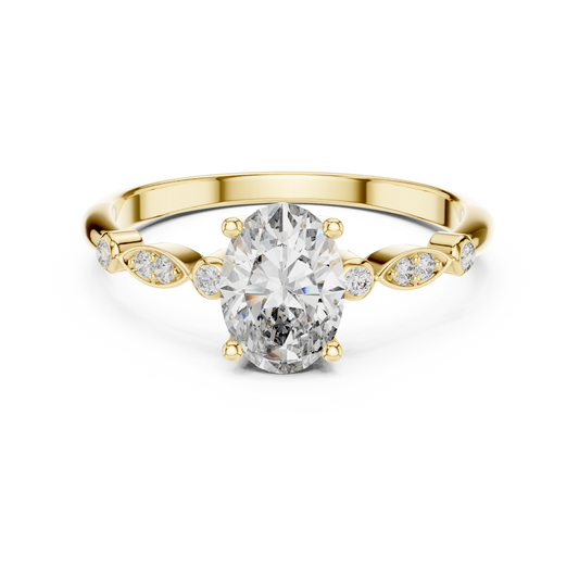 Oval Moissanite Ring with Bezel and Marquise Station Accents in yellow 925 sterling silver, view 4