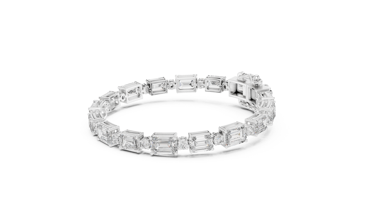 Emerald Cut Station Moissanite Link Bracelet in white 925 sterling silver, view 2