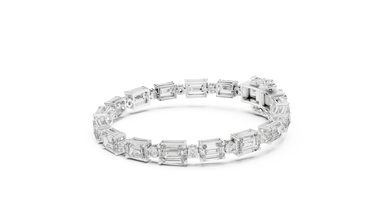 Emerald Cut Station Moissanite Link Bracelet in white 925 sterling silver, view 2