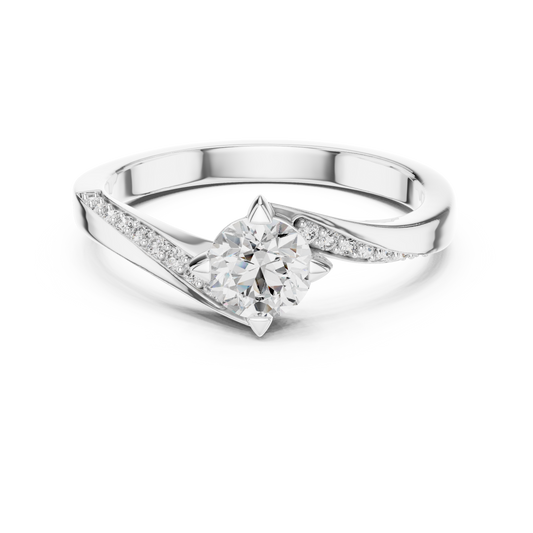 Bypass Solitaire Moissanite Ring with Pavé Shoulders in white 925 sterling silver, view 4