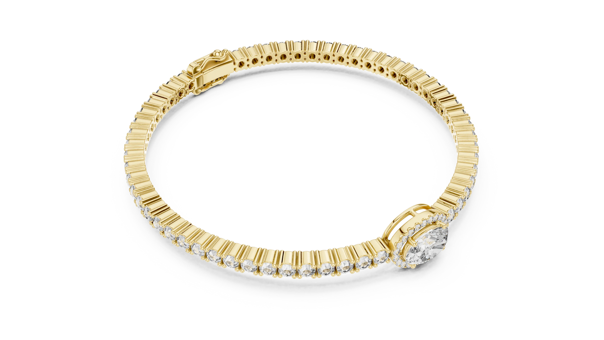 Oval Halo Centre Moissanite Tennis Bracelet in yellow 925 sterling silver, view 3