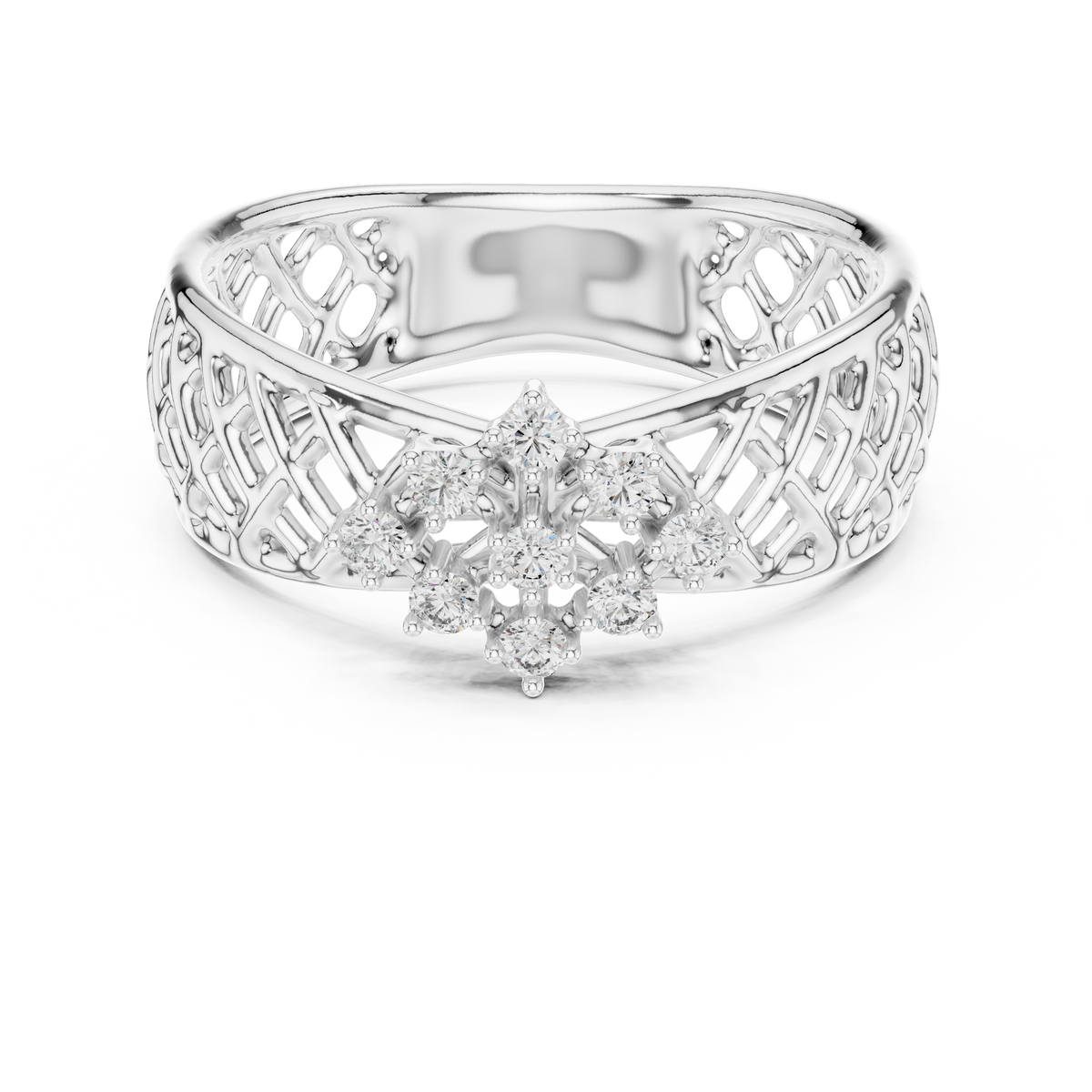 Lattice Star Cluster Moissanite Band in white 925 sterling silver, view 4