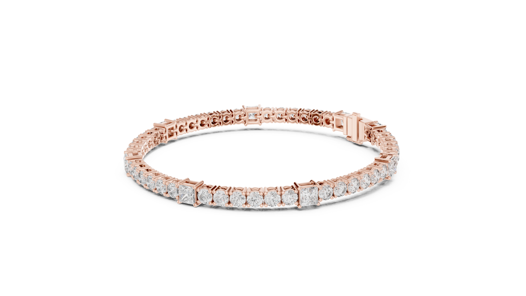 Princess Station Round Moissanite Tennis Bracelet in rose 925 sterling silver, view 2