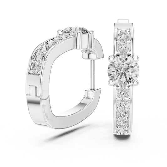 Moissanite solitaire pave huggie earrings in white 925 sterling silver, view 1