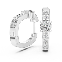 Moissanite solitaire pave huggie earrings in white 925 sterling silver, view 1