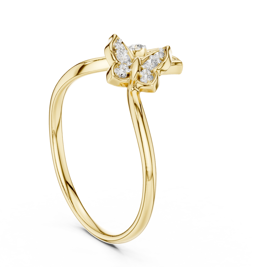 Twin Butterfly Bypass Moissanite Ring in yellow 925 sterling silver, view 1