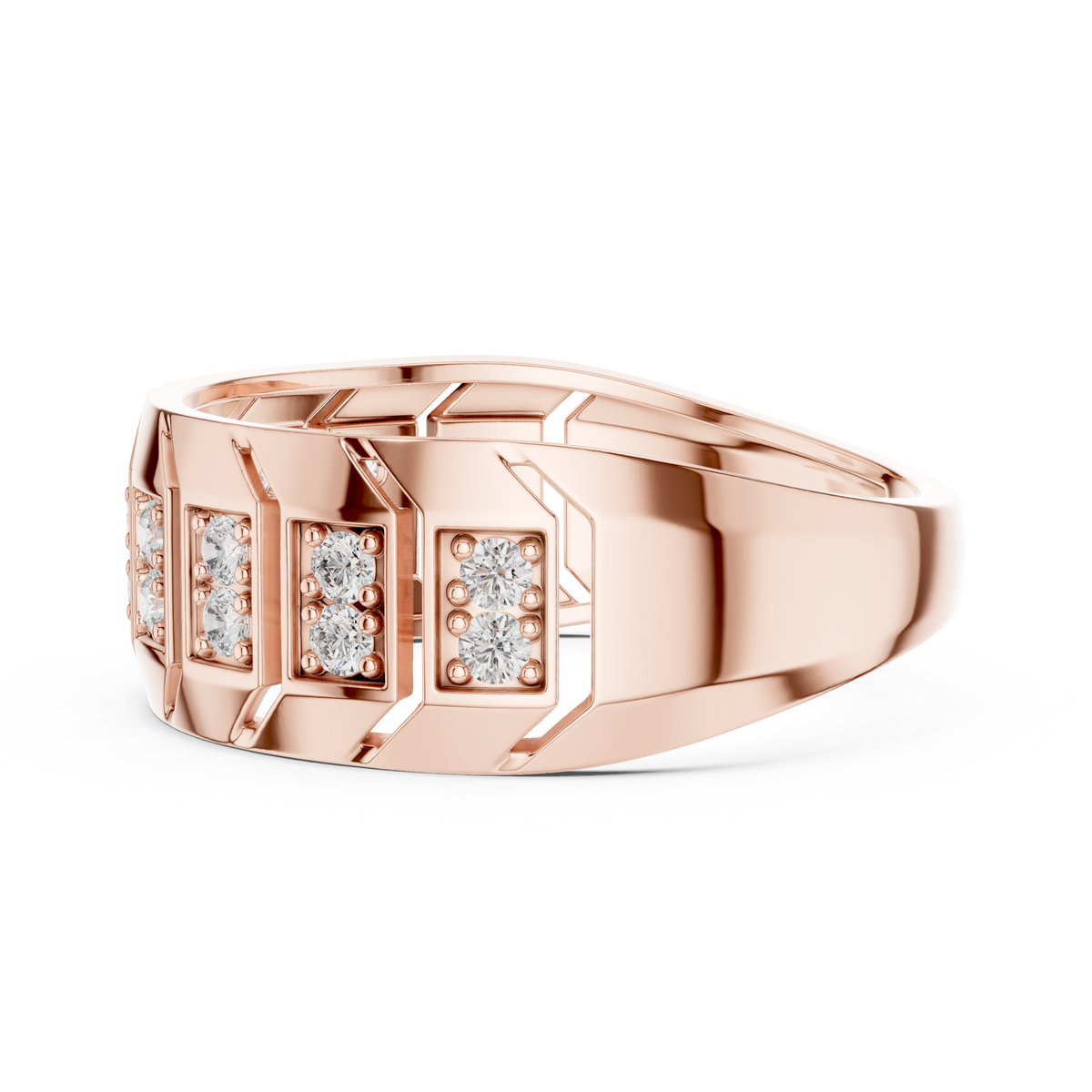 Chevron Station Moissanite Statement Band in rose 925 sterling silver, view 3