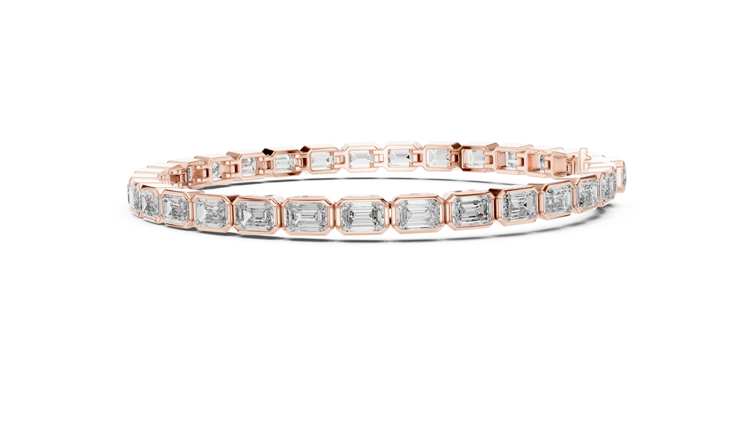 Emerald Cut Bezel Moissanite Tennis Bracelet in rose 925 sterling silver, view 4