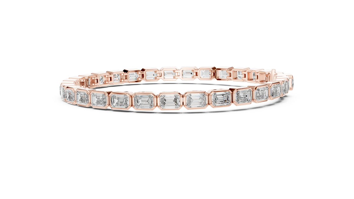 Emerald Cut Bezel Moissanite Tennis Bracelet in rose 925 sterling silver, view 4