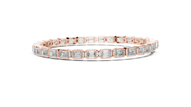 Emerald Cut Bezel Moissanite Tennis Bracelet in rose 925 sterling silver, view 4