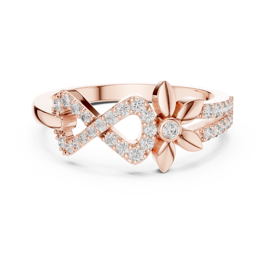 Pavé Infinity and Flower Moissanite Ring in rose 925 sterling silver, view 4
