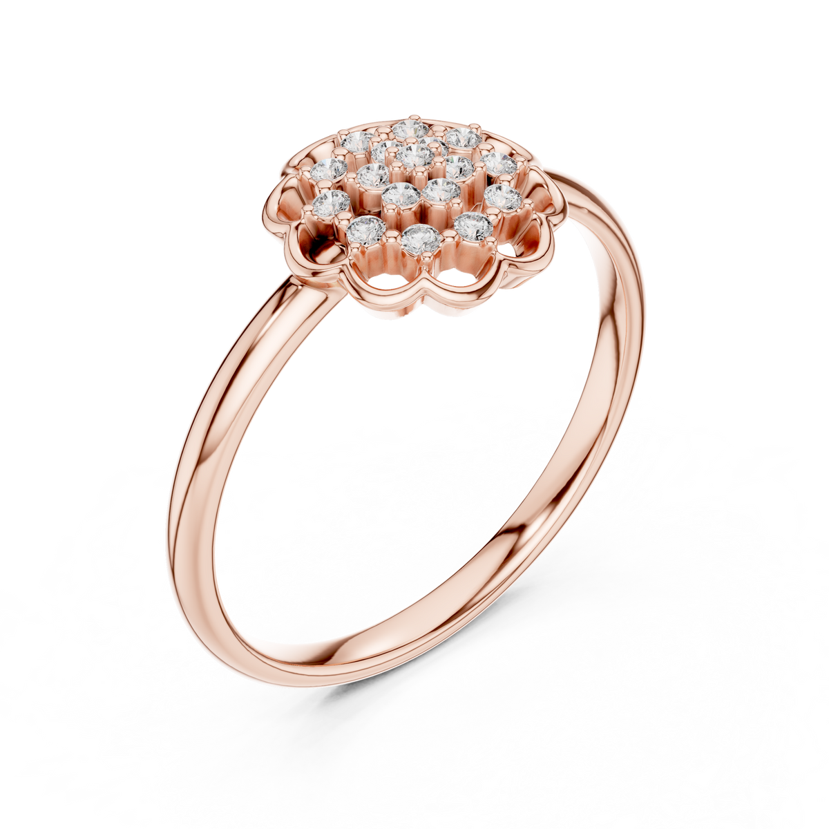 Scalloped Flower Pavé Moissanite Ring in rose 925 sterling silver, view 2