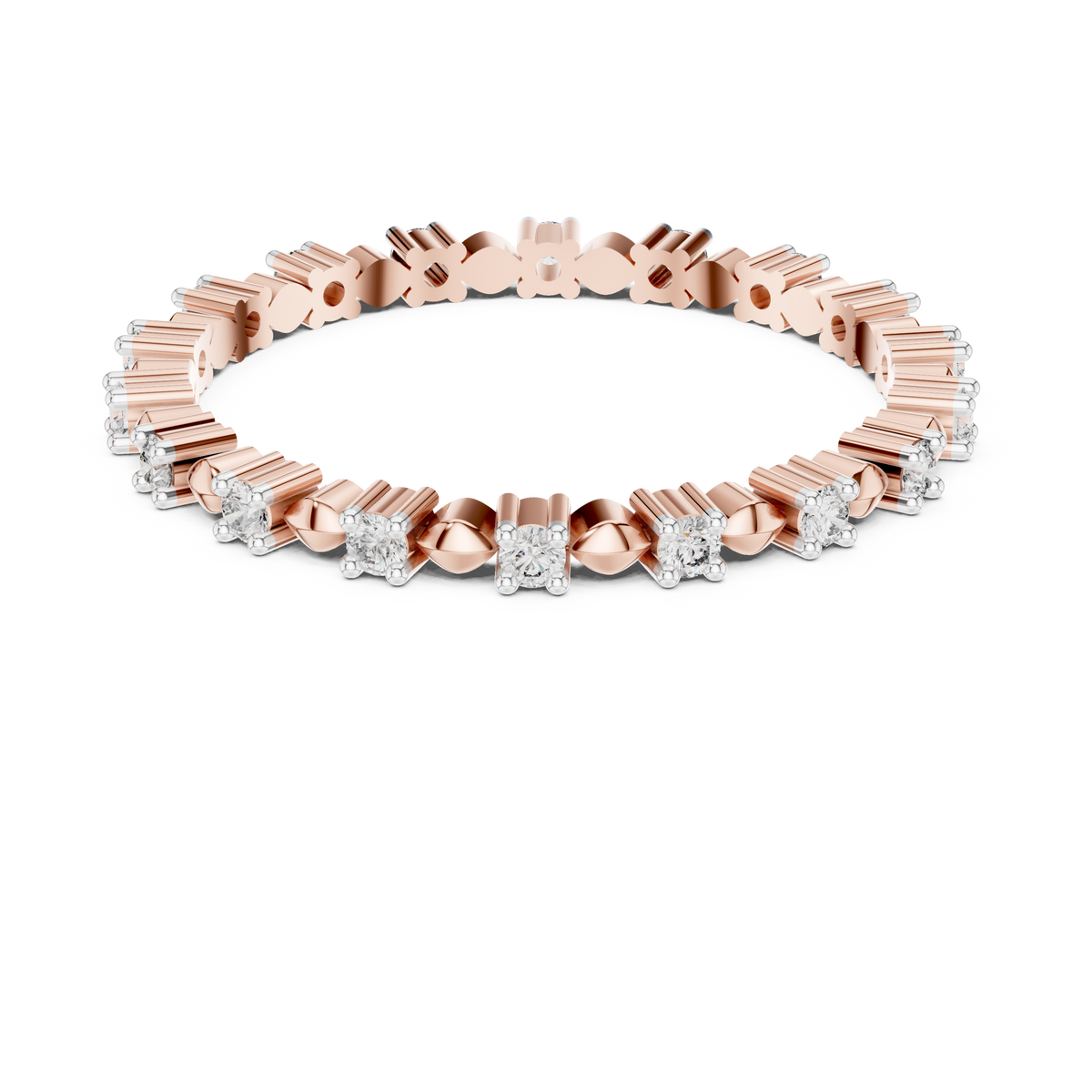 Station Moissanite Eternity Band in rose 925 sterling silver, view 4