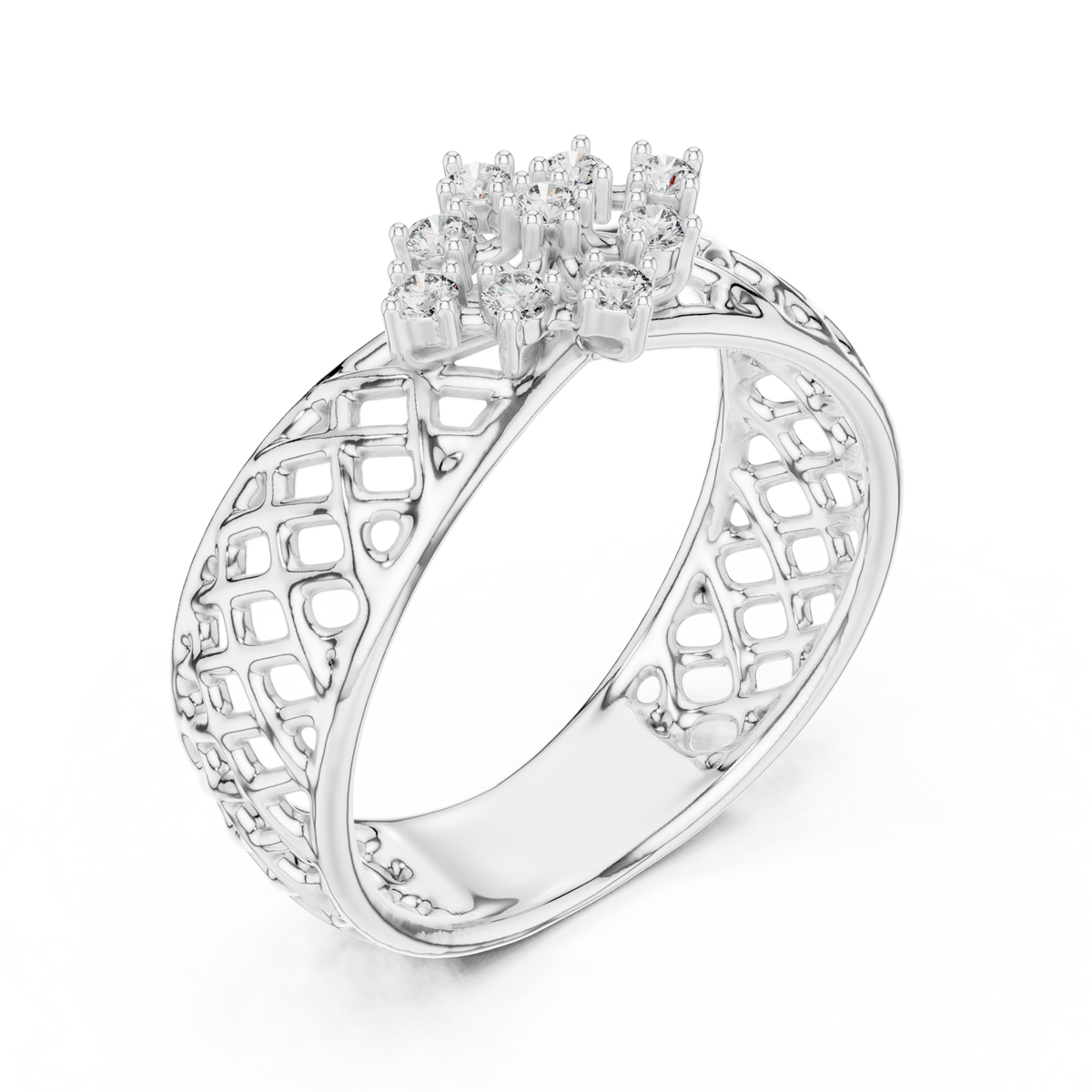 Lattice Star Cluster Moissanite Band in white 925 sterling silver, view 2
