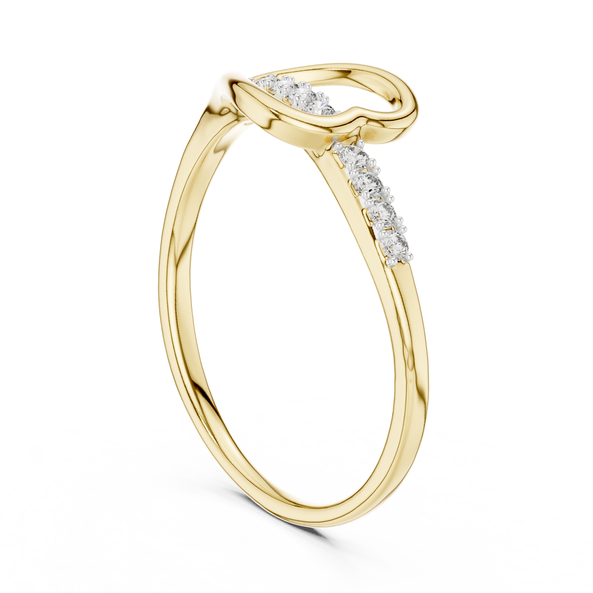 Sideways Open Heart Moissanite Ring in yellow 925 sterling silver, view 1