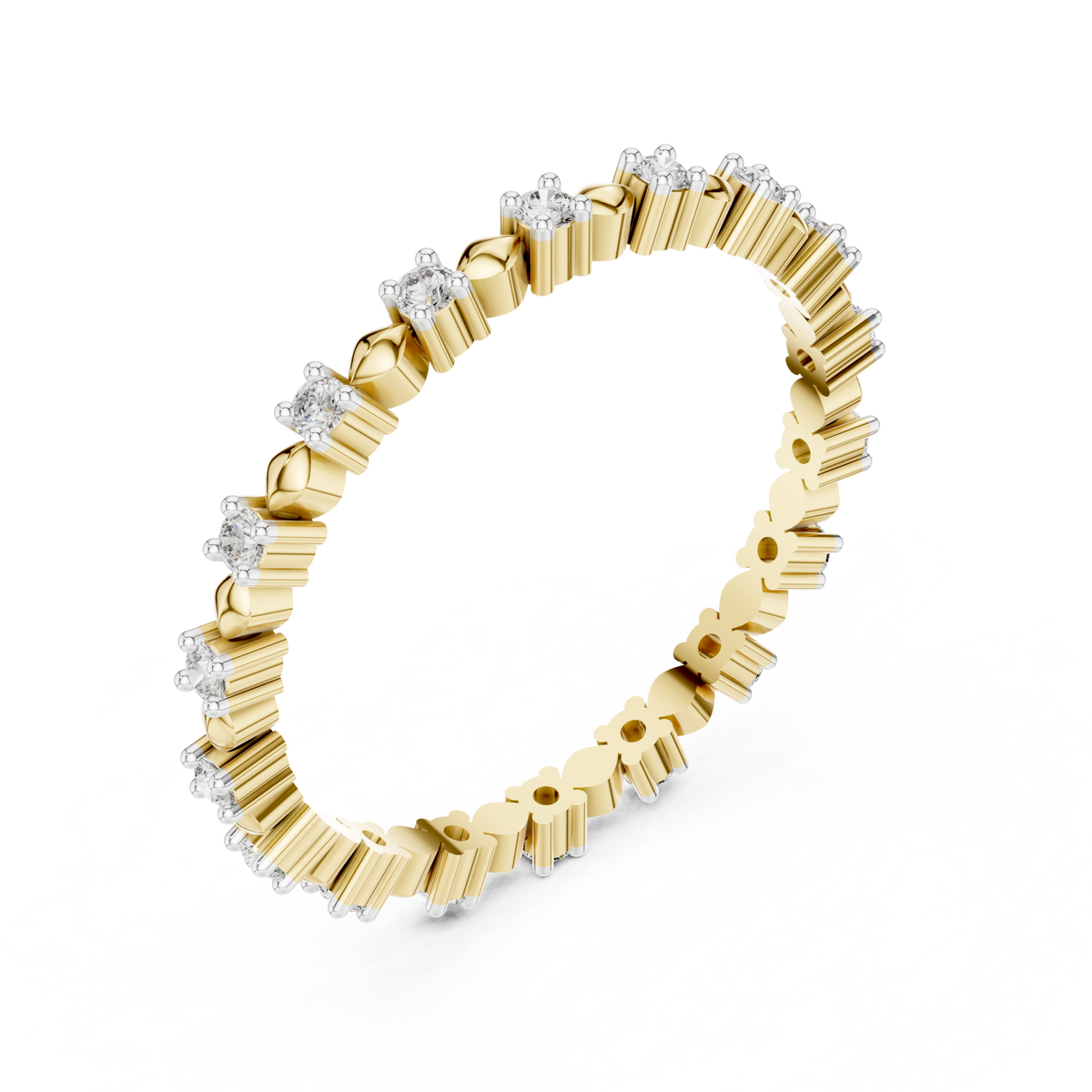 Station Moissanite Eternity Band in yellow 925 sterling silver, view 2
