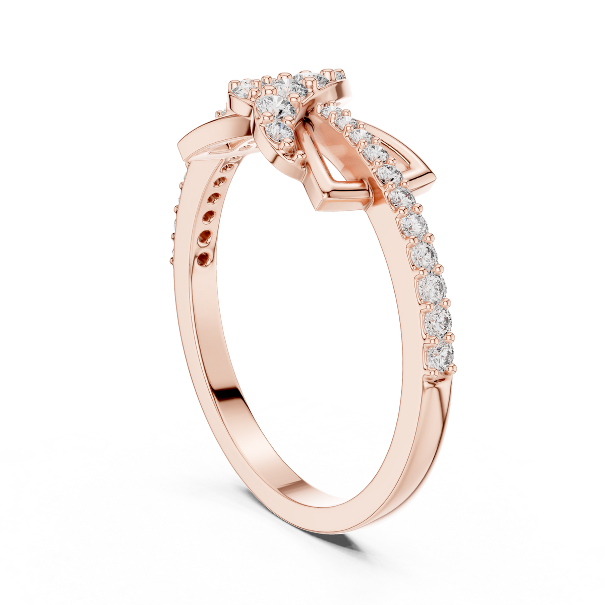 Infinity Bow Pavé Moissanite Ring in rose 925 sterling silver, view 1