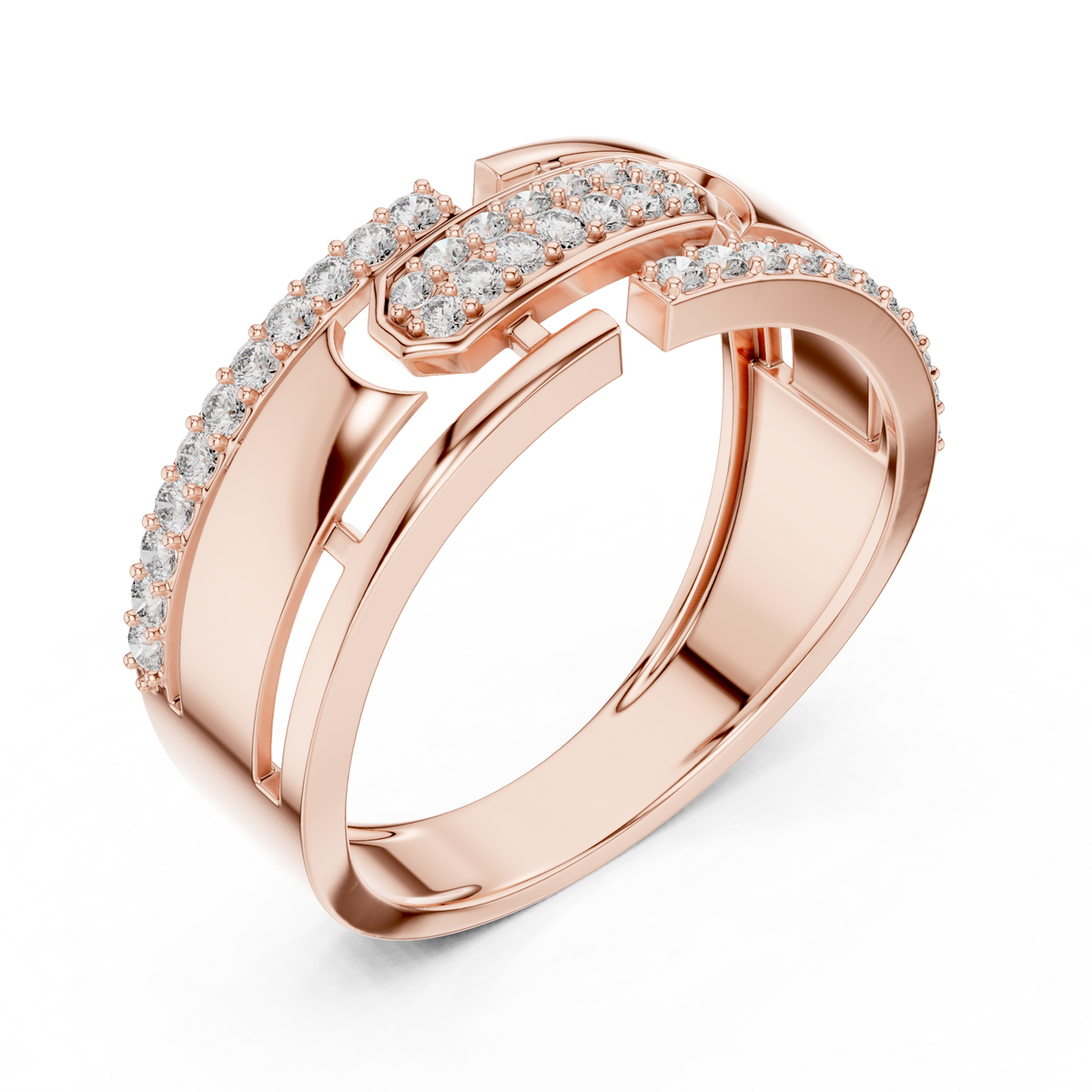 Openwork Multi-Row Pavé Moissanite Band in rose 925 sterling silver, view 2