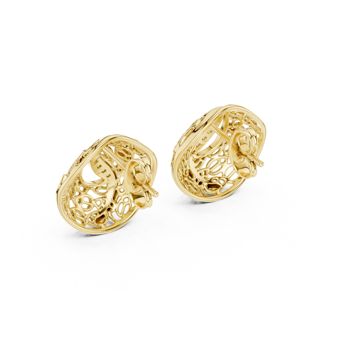 Moissanite Filigree Dome Stud Earrings in yellow 925 sterling silver, view 3