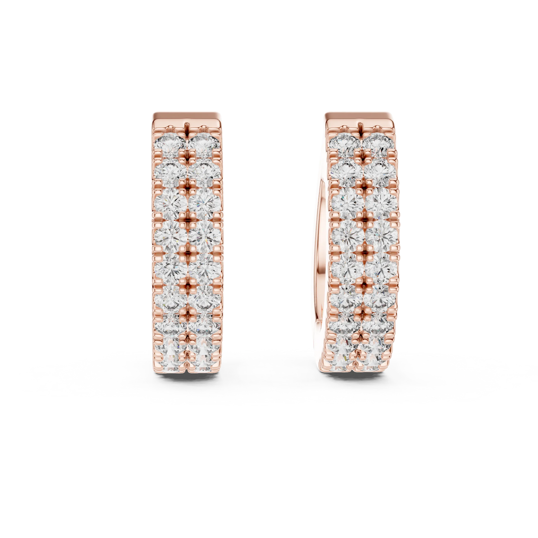 Moissanite double row pave huggie earrings in rose 925 sterling silver, view 4