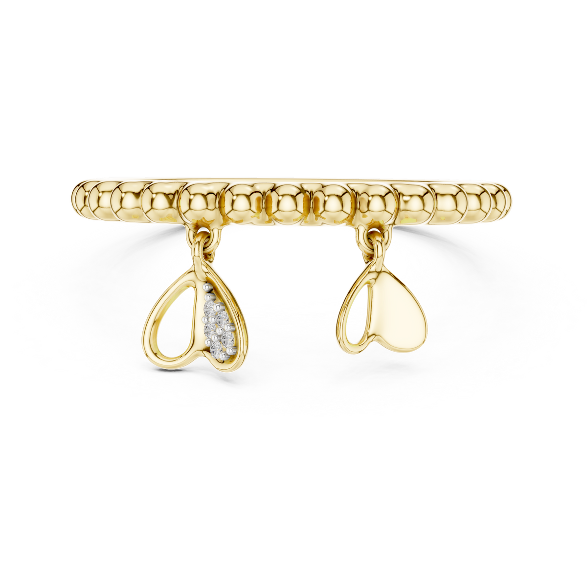 Beaded Band with Heart Charms Moissanite Ring in yellow 925 sterling silver, view 4