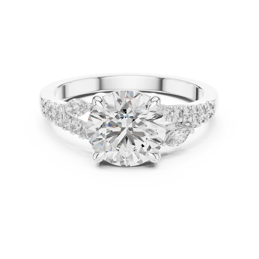 Round Moissanite Engagement Ring with Marquise Accents in white 925 sterling silver, view 4