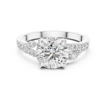 Round Moissanite Engagement Ring with Marquise Accents in white 925 sterling silver, view 4