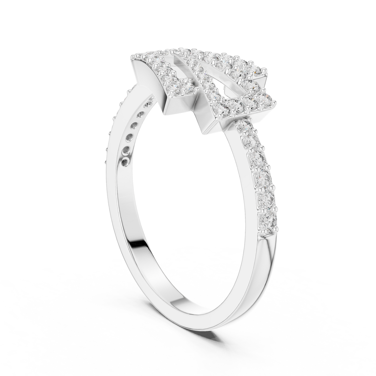 Geometric Zigzag Pavé Bypass Moissanite Ring in white 925 sterling silver, view 1