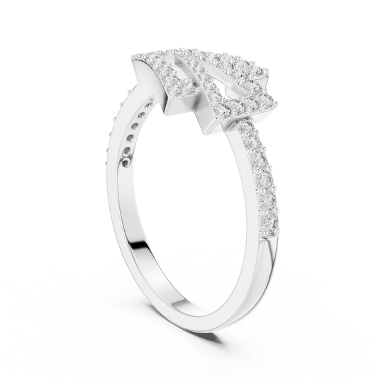Geometric Zigzag Pavé Bypass Moissanite Ring in white 925 sterling silver, view 1