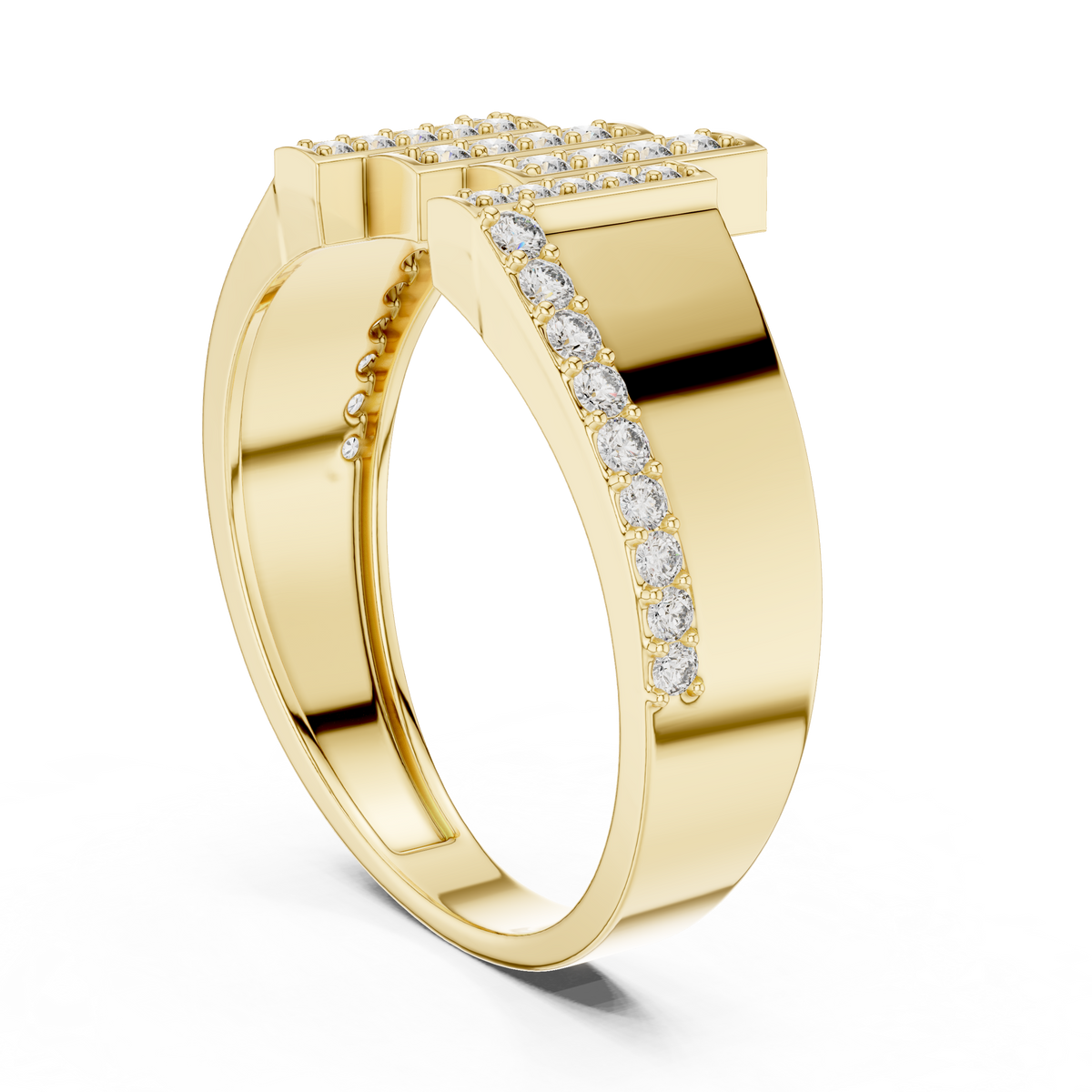 Men's Wide Vertical Bar Moissanite Band in yellow 925 sterling silver, view 1