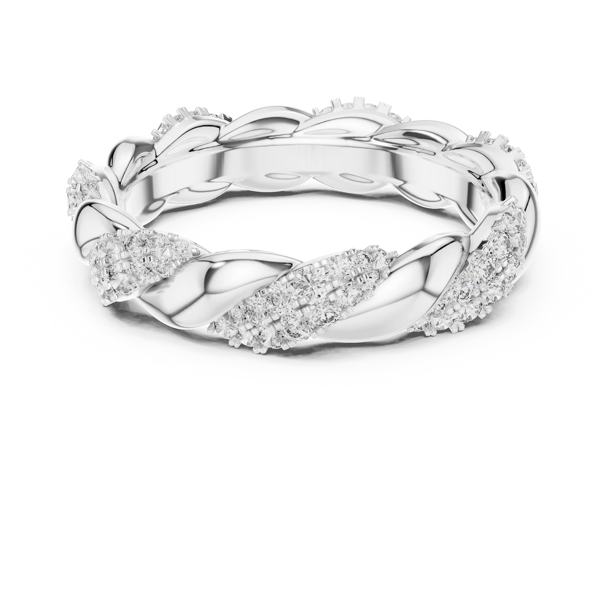 Twisted Rope Pavé Moissanite Eternity Band in white 925 sterling silver, view 4
