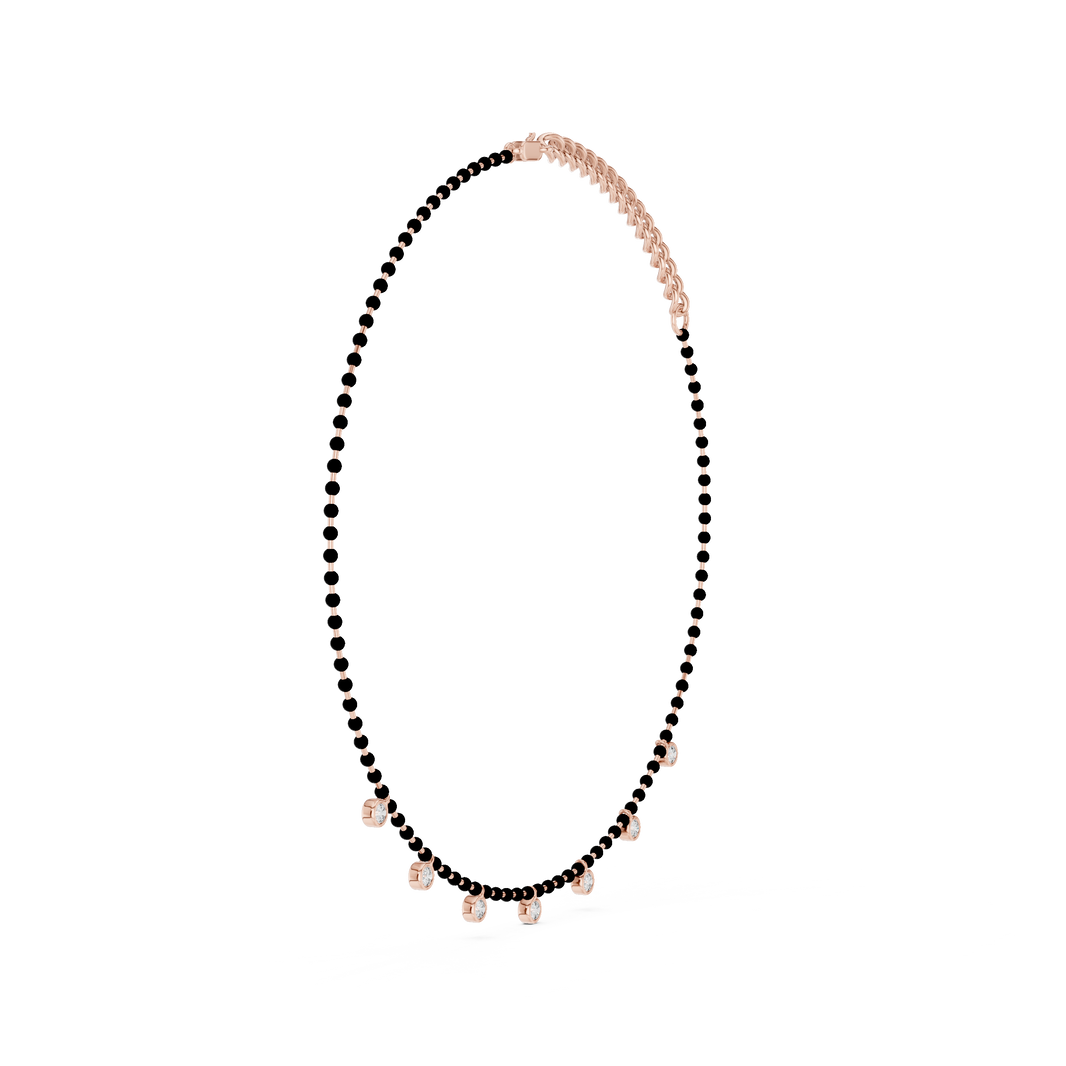 Bezel Station Bead Chain Necklace in rose 925 sterling silver, view 3