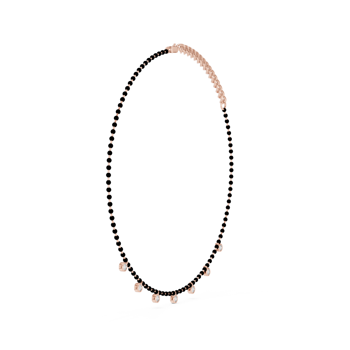 Bezel Station Bead Chain Necklace in rose 925 sterling silver, view 3
