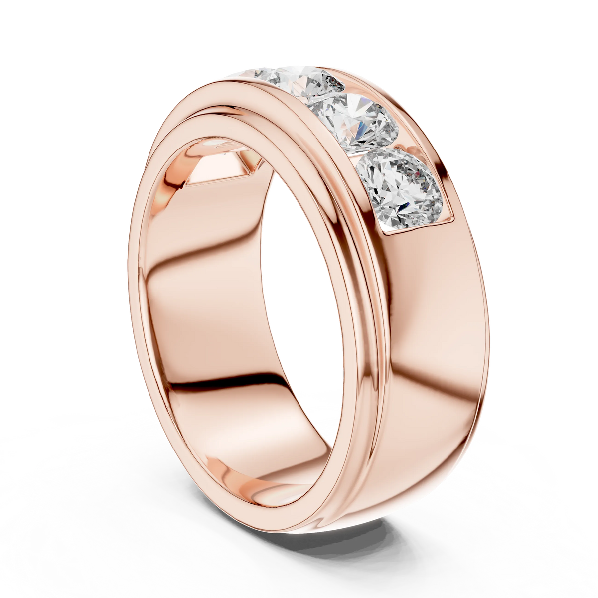 Five Stone Channel Set Moissanite Wide Band in rose 925 sterling silver, view 1