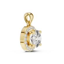 Round Halo Moissanite Pendant in yellow 925 sterling silver, view 3