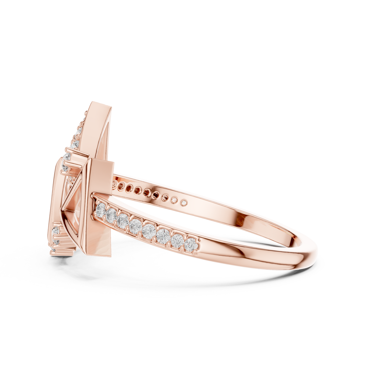Geometric Triangle Pavé Moissanite Cocktail Ring in rose 925 sterling silver, view 3