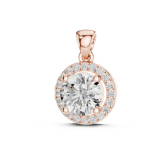 Round Halo Moissanite Pendant in rose 925 sterling silver, view 2